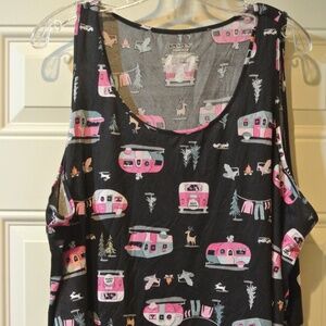 WOMENS 3X BLACK AND PINK HAPPY CAMPER TANK TOP